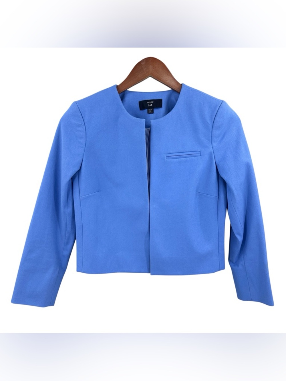 J.CREW 365 Jacket Blazer Collarless Cropped BiStretch Cotton Blue